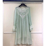 Lace Cotton Long Sleeves Casual Dresses White/Pink Sundress