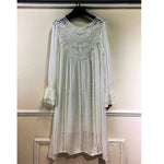 Lace Cotton Long Sleeves Casual Dresses White/Pink Sundress