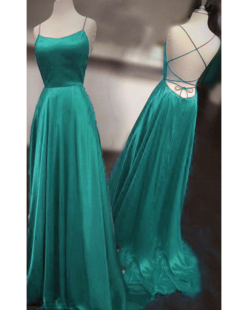 Satin Spaghetti Straps  Long Party Girls Senior Teal Prom Dresses 2019 Vestido De Festa PL3365