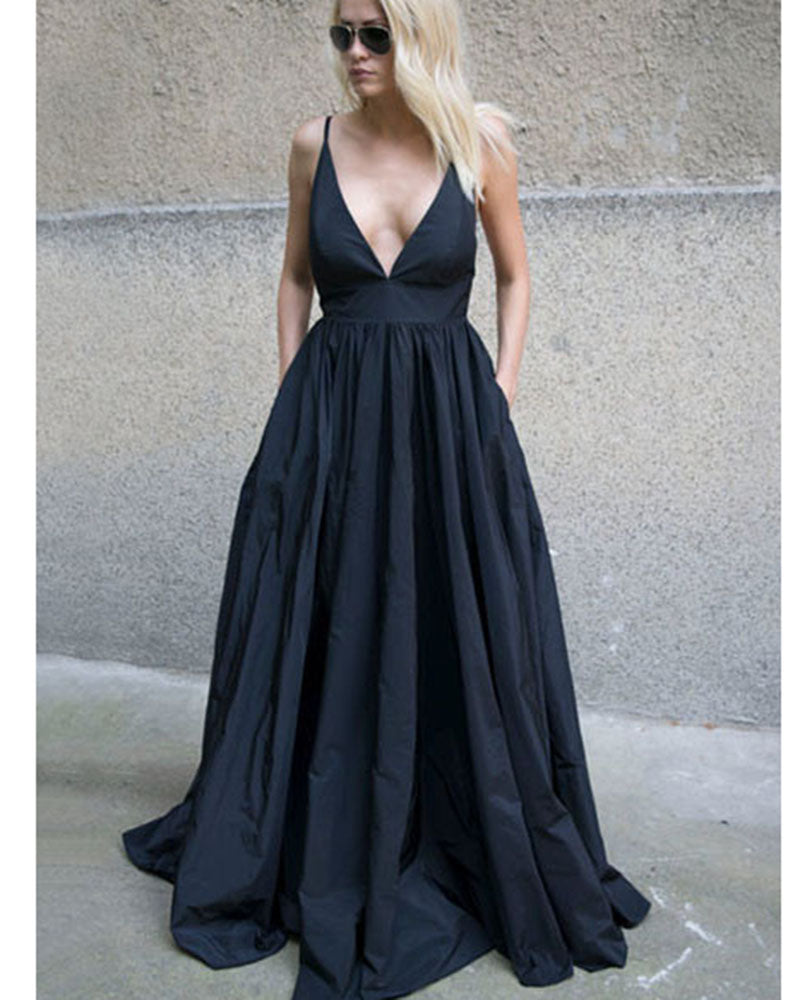 V-Neck Short Sexy Evening Dress Banquet Navy Dress