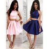 Pin/Blue Halter 2018 Two Pieces Homecoming Dress Short Semi formal Girls Party Gown SP0570
