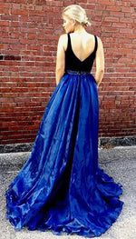LP1254 Sexy Plunge V Neckline Velvet and Organza A Line Prom Dress Burgundy Pageant Dress Formal Gown 2018 with Slit Leg