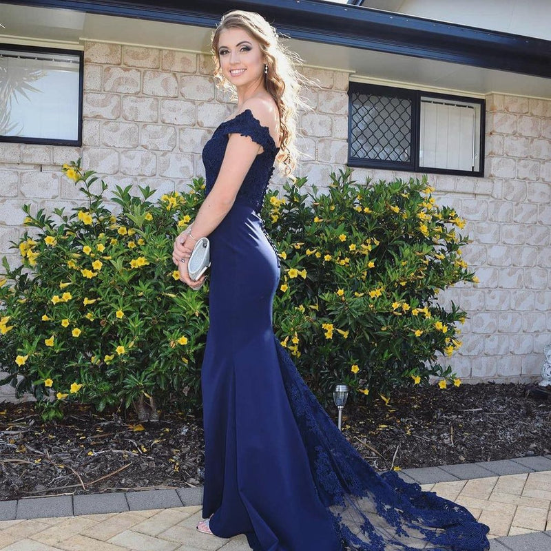 Siaoryne LP019 Off the Shoulder Navy Bridesmaid Dress Long Mermaid