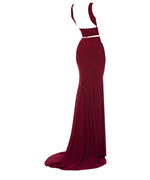 Jersey Crop Top Red Prom Dresses Sexy Halter Fitted Formal Gowns ,Evening Long Party Gown keyhole 2018 LP938