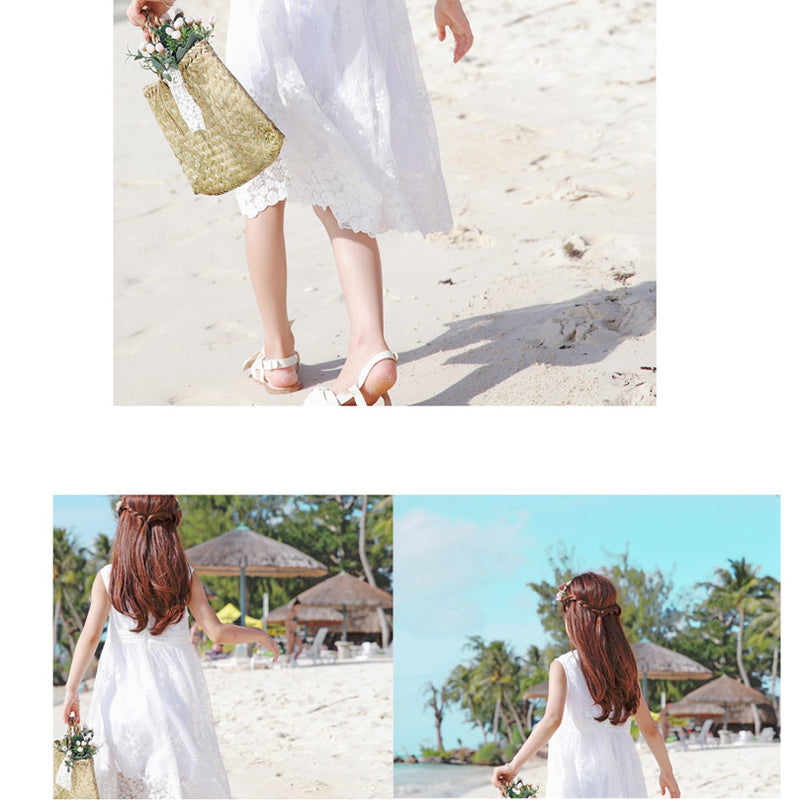 White sleeveless Lace Summer Dress for kids child party dress flower girls dress,lace dress for little girl