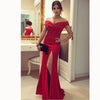 Red Long women Prom Dress Fitted Off the Shoulder Evening Gown with Slit Floor Length Vestido De Festa 2018 LP4468