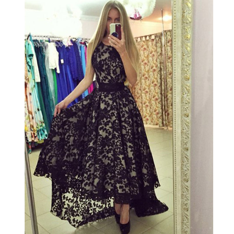 Siaoryne LP0830 boat neck Lace Floor Length Prom Gowns Sexy Girls Party Dresses