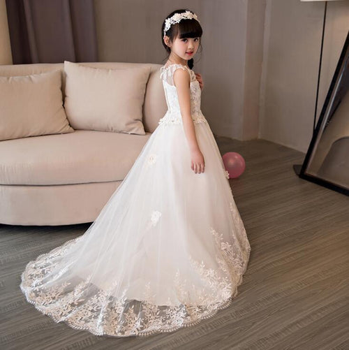 White Lace Little Girls Wedding Dress Child Flower Girls Dresses