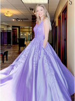 Fancy Light Blue Lace Prom Dresses  V Neck Girls Graduation Dress Long PL10210