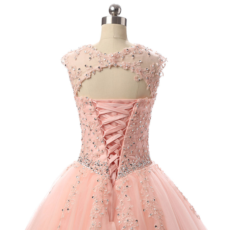 LP8766 Cap Sleeves Scoop Aqua Scarlet Blush Lace Ball Gown Prom Dress Quinceanera Dress Sweet 16 vestido de festa debutante
