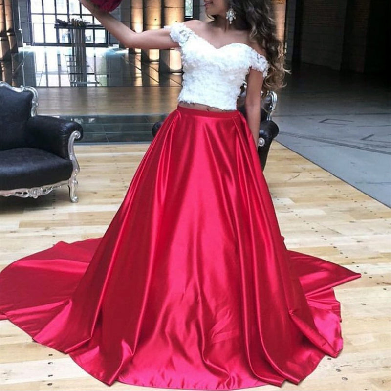 Siaoryne LP035 Off the Shoulder Lace and Satin Evening Dress prom Gowns