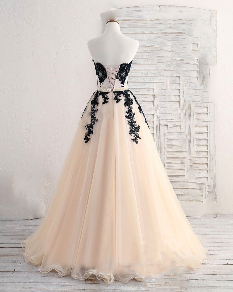 LP3373 Tea Length Champagne and Black Lace Wedding Party Gown Formal Prom Dress Short 2022