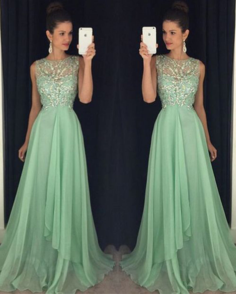 Mint Chiffon Beading Girls Evening Prom Dresses Long PL1244 – Siaoryne