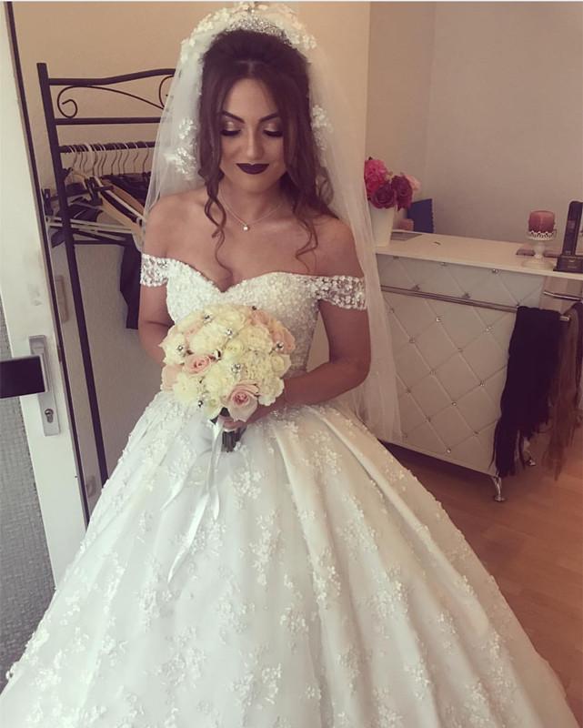 Siaoryne WD0823 Off the Shoulder Princess Ball Gown Lace Wedding Dress