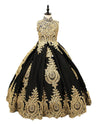 Black and Gold Lace Appliqued Flower Girls Party Dresses