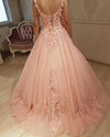 Romantic Lace Flowers Blush Pink Ball Gown Wedding Dresses Sweet 16 Dress PL2221