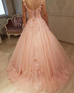 Romantic Lace Flowers Blush Pink Ball Gown Wedding Dresses Sweet 16 Dress PL2221