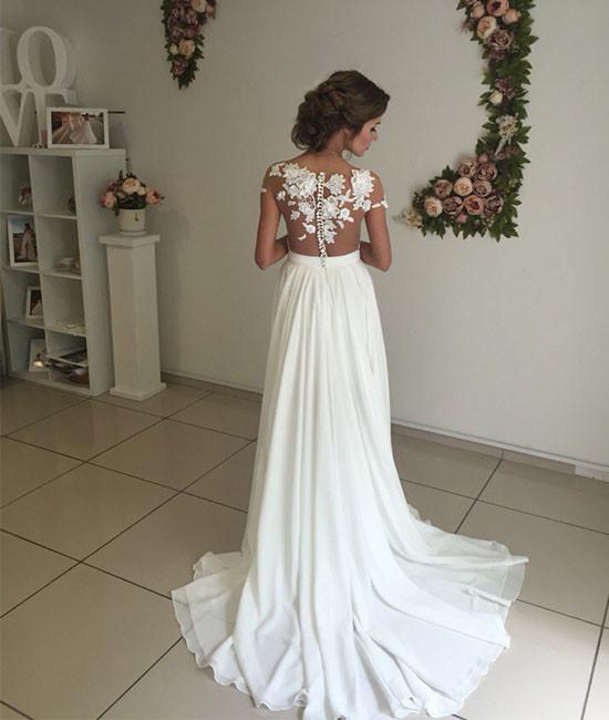 Ivory Dress Beach Bridal Gown Lace and Chiffon Wedding Dress for Summer WD0120