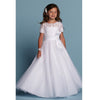 White Short Sleeves Floor Length A Line Flower Girl Dresses with Bow Child Tulle