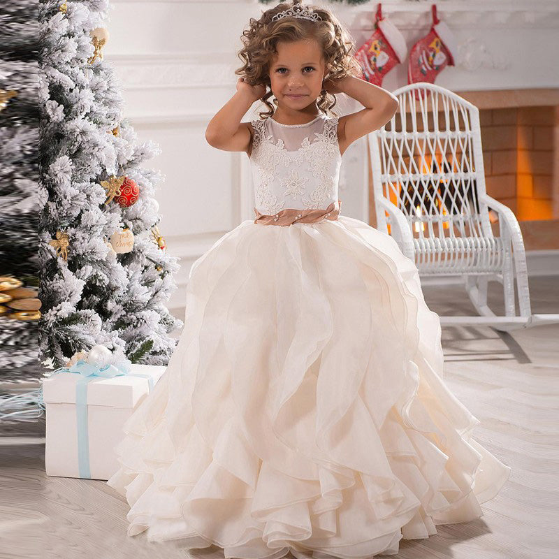 Ruffle Ball Gown Flower Girl Dresses with Belt little girl wedding Dress