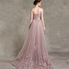 Pale Mauve Strapless Bridesmaid Dress with Handmade Flowers Long  Women Evening Wedding Party Gown LP7702