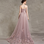 Pale Mauve Strapless Bridesmaid Dress with Handmade Flowers Long  Women Evening Wedding Party Gown LP7702