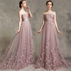 Pale Mauve Strapless Bridesmaid Dress with Handmade Flowers Long  Women Evening Wedding Party Gown LP7702