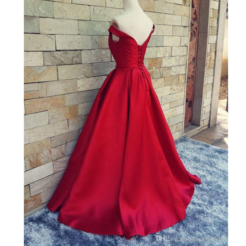 Siaoryne LP1004 Off the Shoulder Satin Burgundy Prom Dresses Long A Line  Elegant  Women Formal Party Gown
