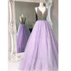 Siaoryne L1009 Sexy Double Deep V Neck Prom Dresses Long Blue Evening Gown with Beading