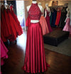 Siaoryne LP0903 High Neck Burgundy Two Pieces Prom Dress Crop Top Evening Formal Gowns