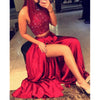 Siaoryne LP0903 High Neck Burgundy Two Pieces Prom Dress Crop Top Evening Formal Gowns