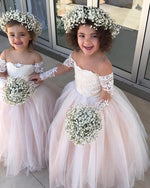 Vintage Long Sleeves lace Tulle Flower Girl Dresses little Girls Child Party Dresses