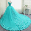Hand made 3D Flowers Light Blue Wedding Dress Princess Ball Gown Off the Shoulder Quinceanera Dress Debutante Gown WD7703