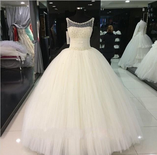 Siaoryne Scoop Neck Ball Gown Pearl Wedding Dresse Princess Custom Made Novias De Novia 2018