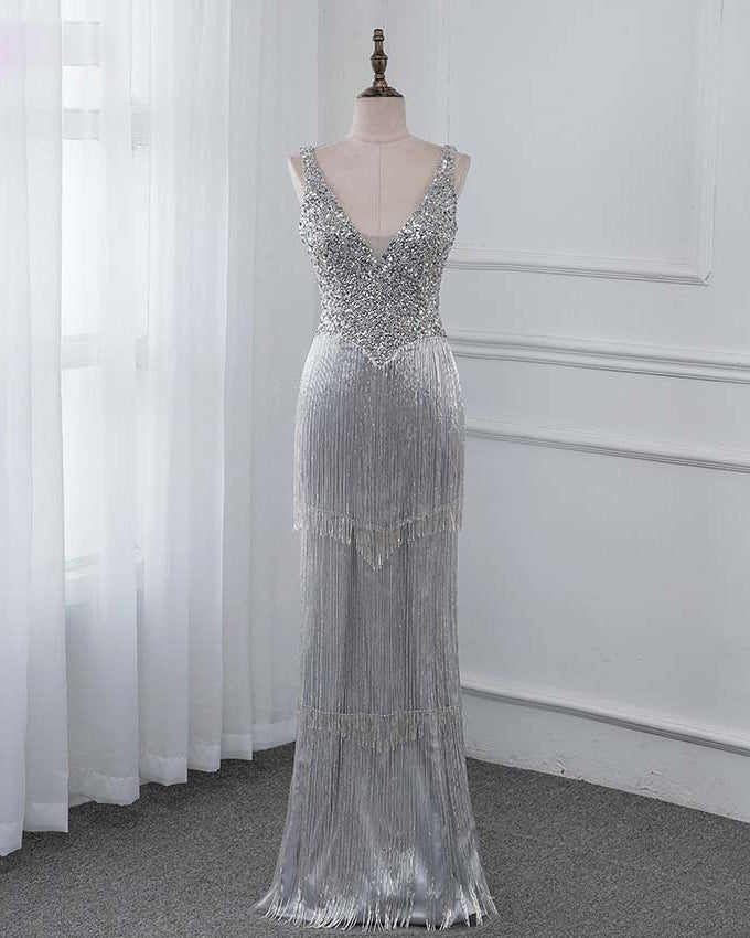 Bling Bling Silver Gray Mermaid Long Evening Party Dresses Women Luxury Pageant Gowns PL6874