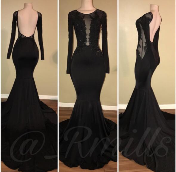 Long Sleeves Black Fitting Evening Gown for Prom Party Dress Longo vestidos  De Festa LP662