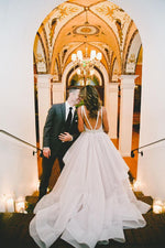 Boat Neck Beading crystal Organza Wedding Dress for Bride Fashion Gown