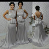 Grey Lace and Satin Boat neckline Mermaid Long 2020 Bridesmaid Dresses