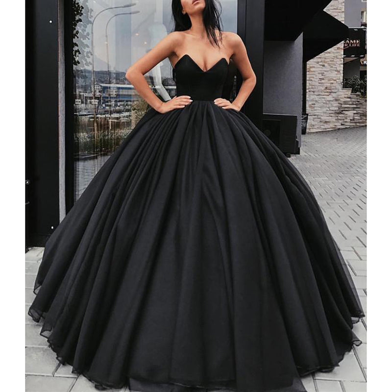 Fashion Black Prom Queen masquerade Gown Ball Dance Gown Poofy Long Evening Dresses for Ball