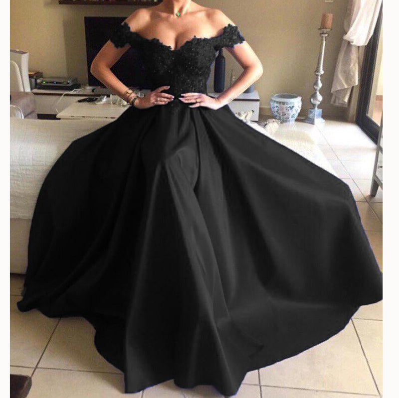 New A Line Satin Lace Red Long Dress Women Formal Evening Gown robe de soiree longue