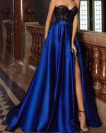 Green/Red /Blue Long Sweetheart Prom Evening Dresses 2019 with Black Lace