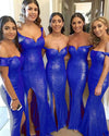 Pink Sequined Long Women Formal Bridesmaid Dresses Mermaid Long Slit PL954