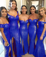 Pink Sequined Long Women Formal Bridesmaid Dresses Mermaid Long Slit PL954