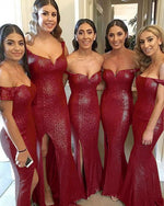 Pink Sequined Long Women Formal Bridesmaid Dresses Mermaid Long Slit PL954