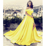 Elegant Sky Blue Prom Dress A Line Satin Long Formal Evening Gown with Slit LP716