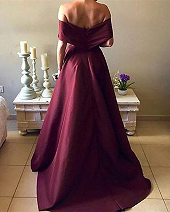 Elegant Off The Shoulder Black Satin Evening Dresses Long Women outfit 2019with Split PL5478