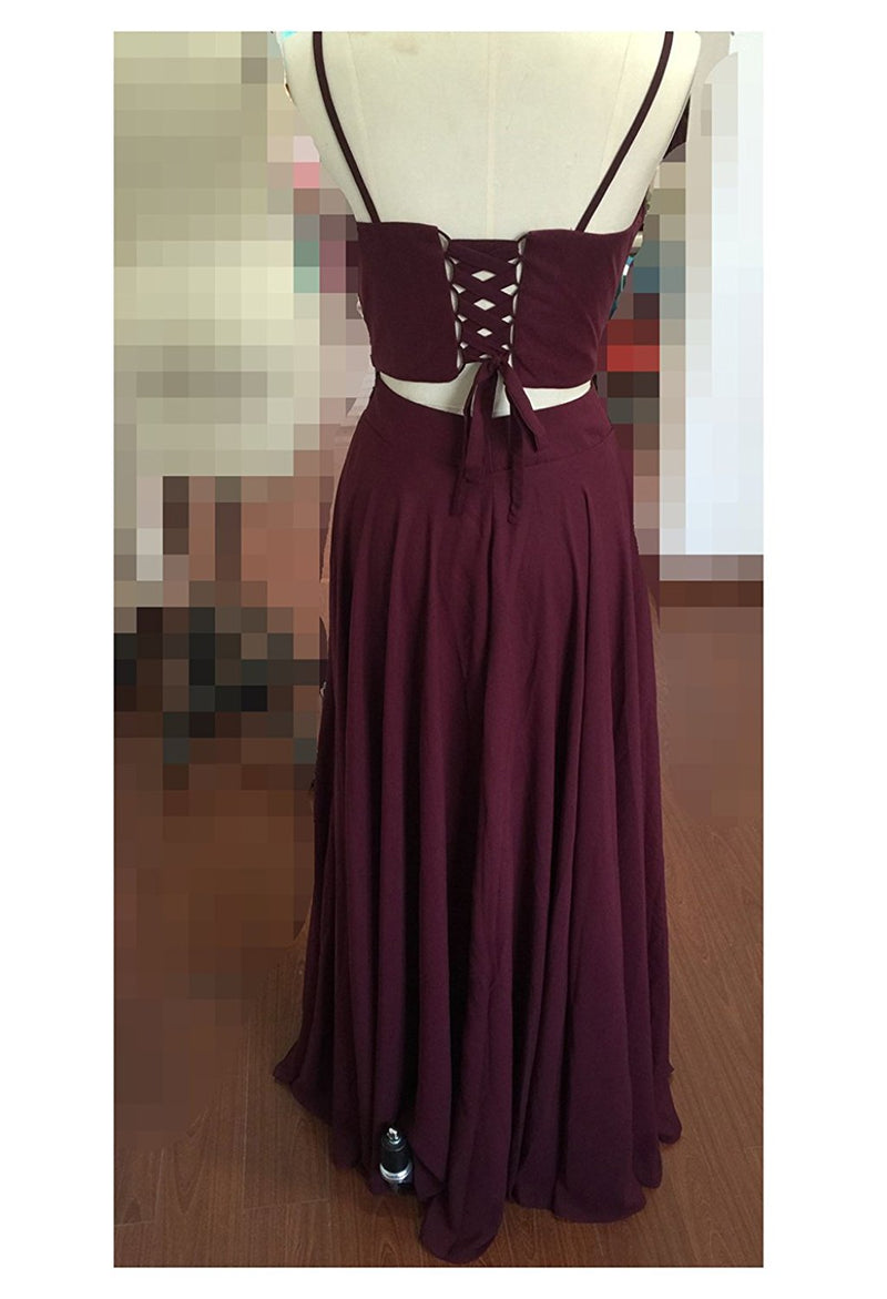 Sexy Crop Top Black Prom Dress Spaghetti Straps Long Evening Party Gown Two Pieces Vestido De Festa