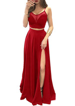 Sexy Crop Top Black Prom Dress Spaghetti Straps Long Evening Party Gown Two Pieces Vestido De Festa