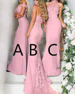Chic Pink Wedding Party Gown Mermaid Long Bridesmaid Dress With Lace PL123