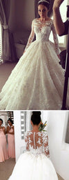 Luxury Lace Ball Gown Wedding Dress Vintage Bridal Gown with Long Sleeves WD301